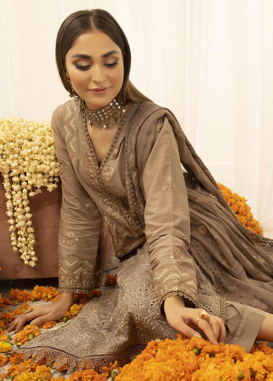Combinations Casual Pret  Lawn 3 Piece Suit CMN23SL Pewter Brown