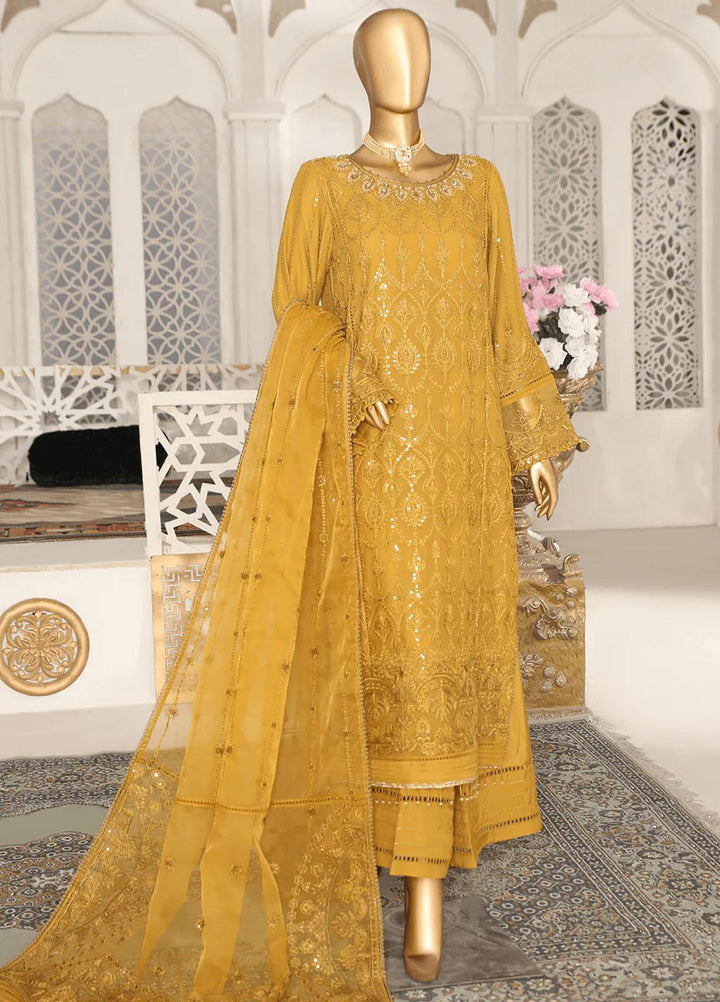 Cortesia By HZ Textiles Embroidered Chiffon Suits Unstitched 3 Piece HZ23C D-06 Golden Glow - Luxury Collection