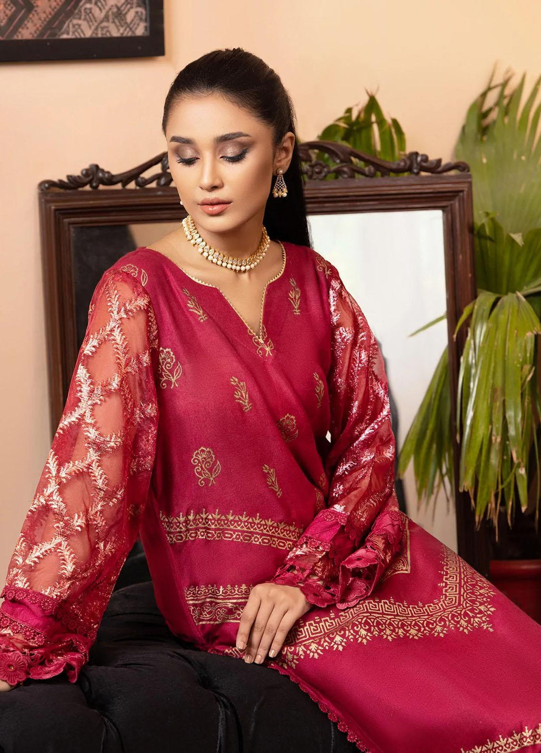 Cozy Apparels Casual Pret  Cotton Net 2 Piece Suit CA22LF VINTAGE JEWEL