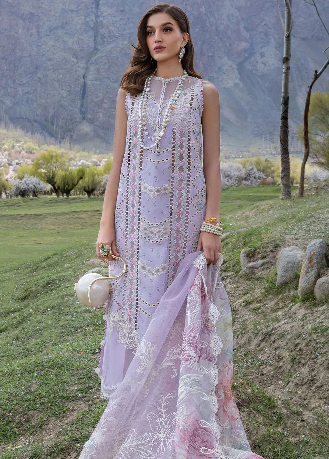 Crimson Embroidered Lawn Suit Unstitched 3 Piece CR24L D7A A Floral Mesh - Summer Collection