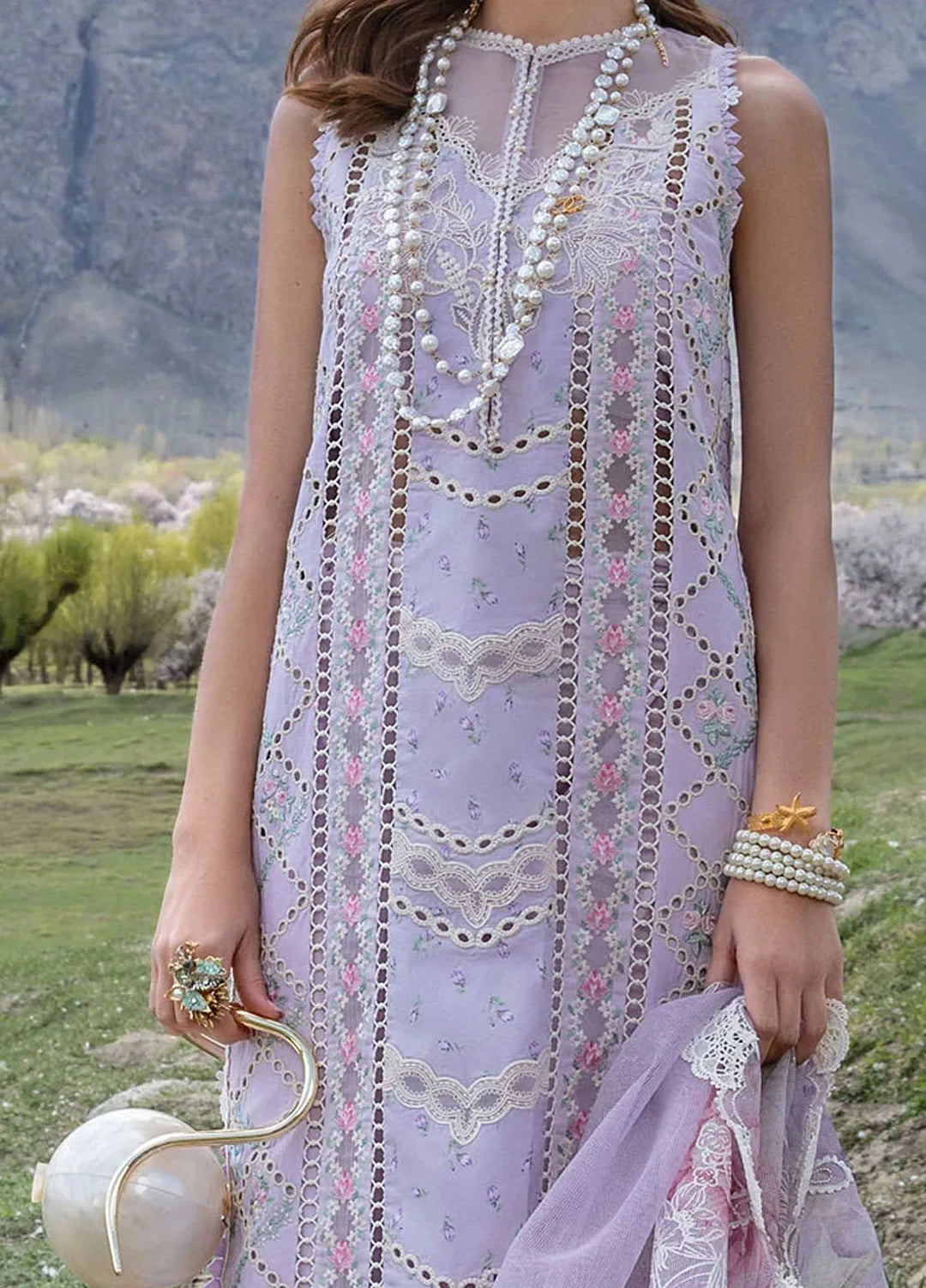 Crimson Embroidered Lawn Suit Unstitched 3 Piece CR24L D7A A Floral Mesh - Summer Collection