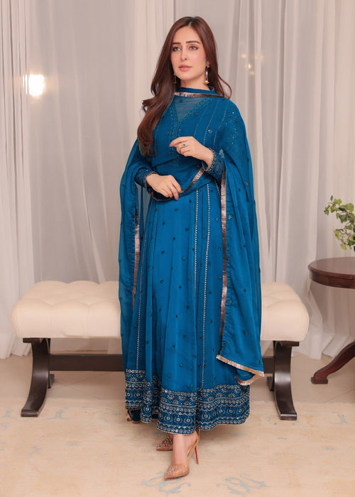 Mommy and Me by Abaan Zohan RTW Embroidered Chiffon 3 Piece Suit Kashish Peacock - Festive Collection