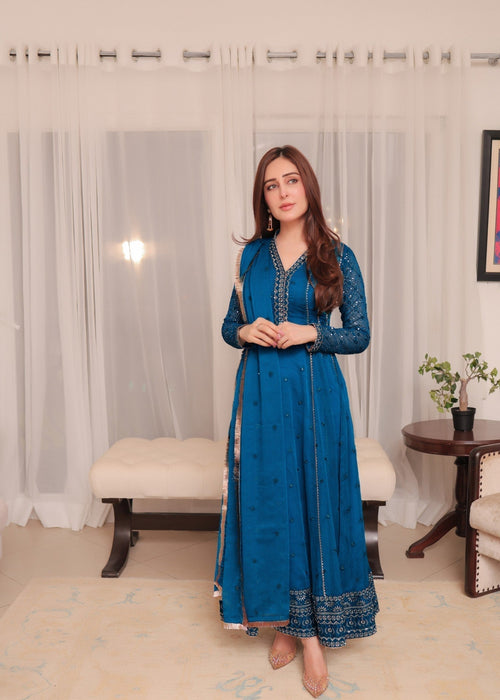 Mommy and Me by Abaan Zohan RTW Embroidered Chiffon 3 Piece Suit Kashish Peacock - Festive Collection