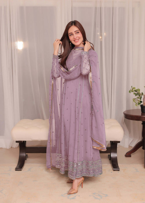 Mommy and Me by Abaan Zohan RTW Embroidered Chiffon 3 Piece Suit Kashish Lilac - Festive Collection
