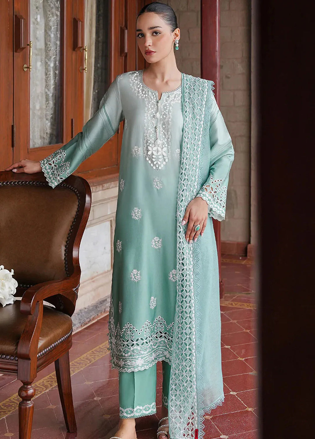 Cross Stitch Embroidered Satin Suit Unstitched 3 Piece CS24S Aqua Melody - Luxury Collection