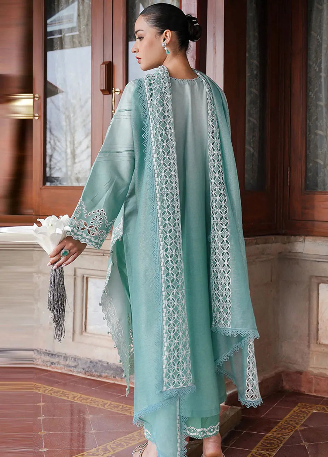 Cross Stitch Embroidered Satin Suit Unstitched 3 Piece CS24S Aqua Melody - Luxury Collection
