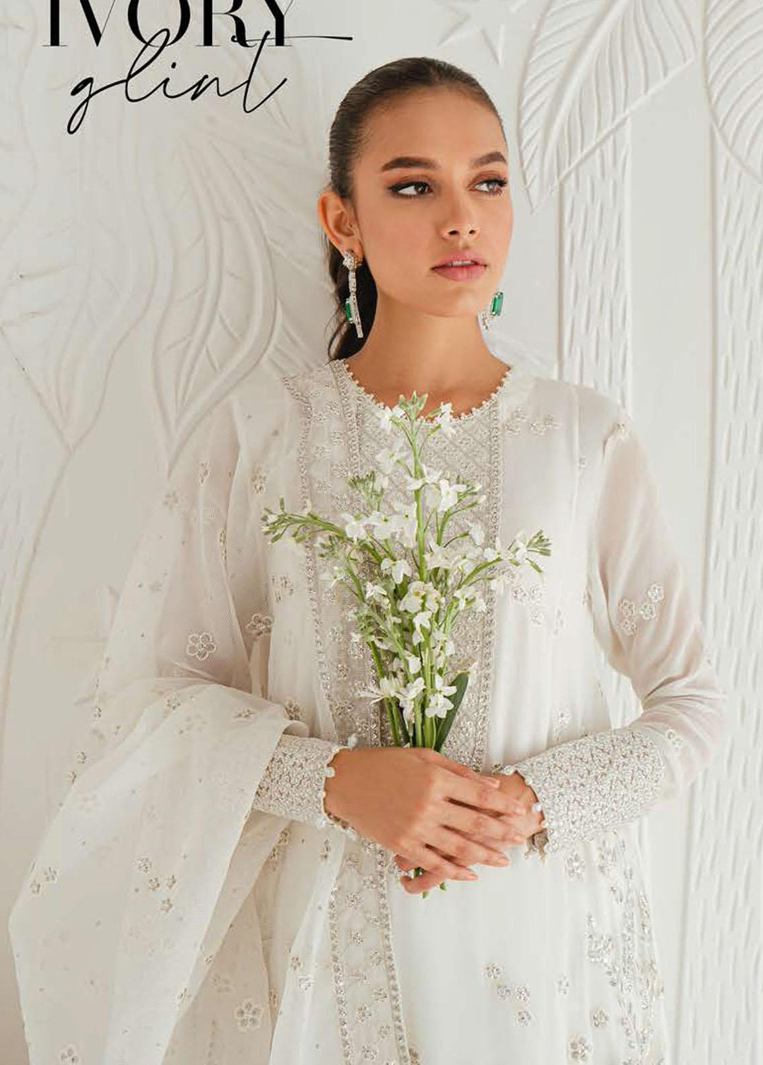 Luxe Atelier By Cross Stitch Embroidered Chiffon Suits Unstitched 4 Piece CS23LA 04 Ivory Glint - Luxury Collection