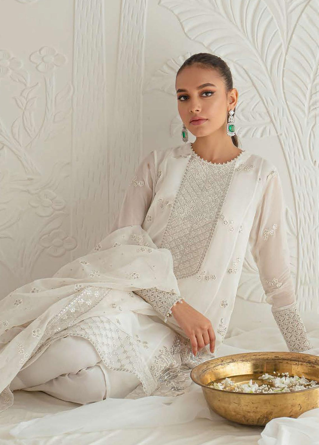 Luxe Atelier By Cross Stitch Embroidered Chiffon Suits Unstitched 4 Piece CS23LA 04 Ivory Glint - Luxury Collection
