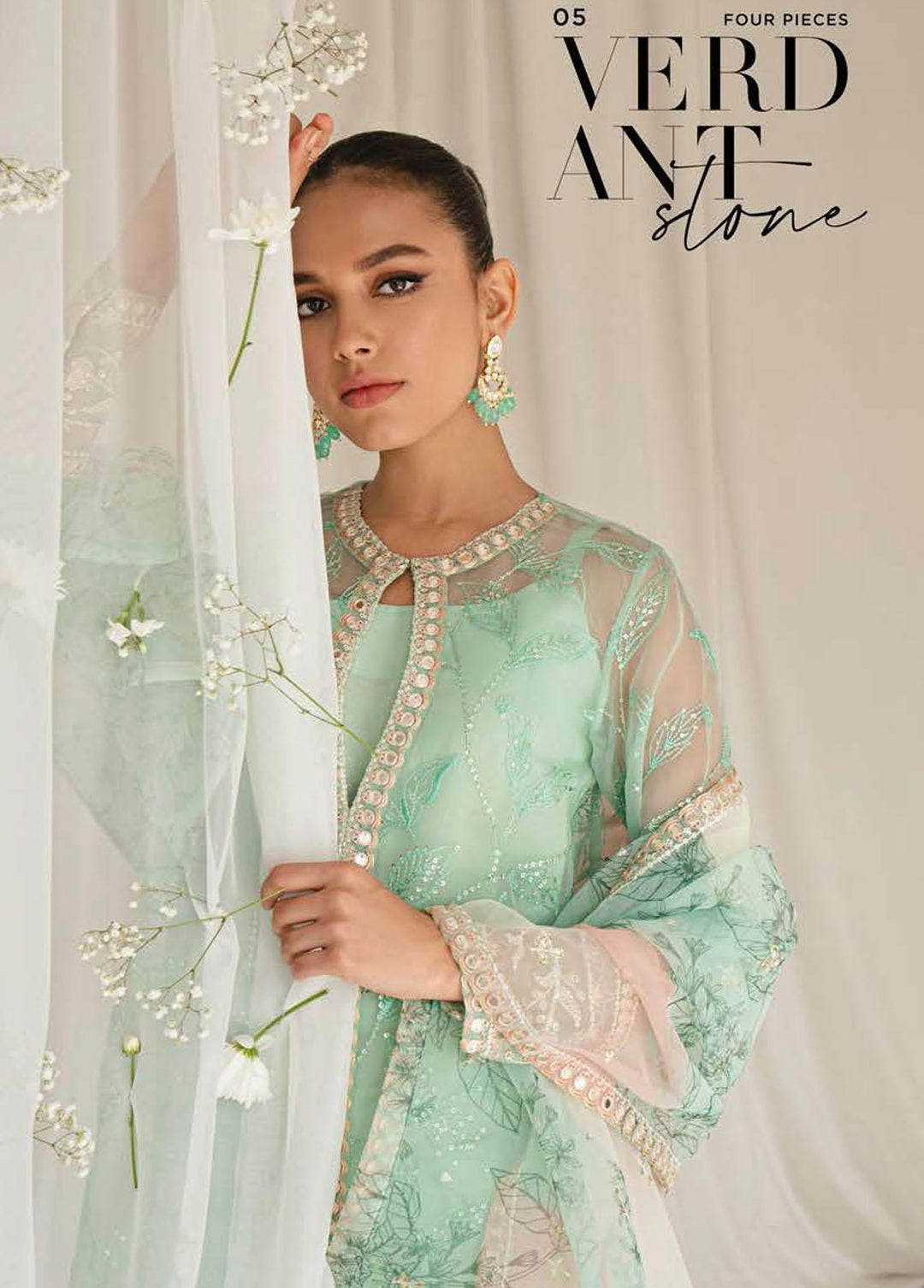 Luxe Atelier By Cross Stitch Embroidered Organza Suits Unstitched 4 Piece CS23LA 05 Verdant Stone - Luxury Collection