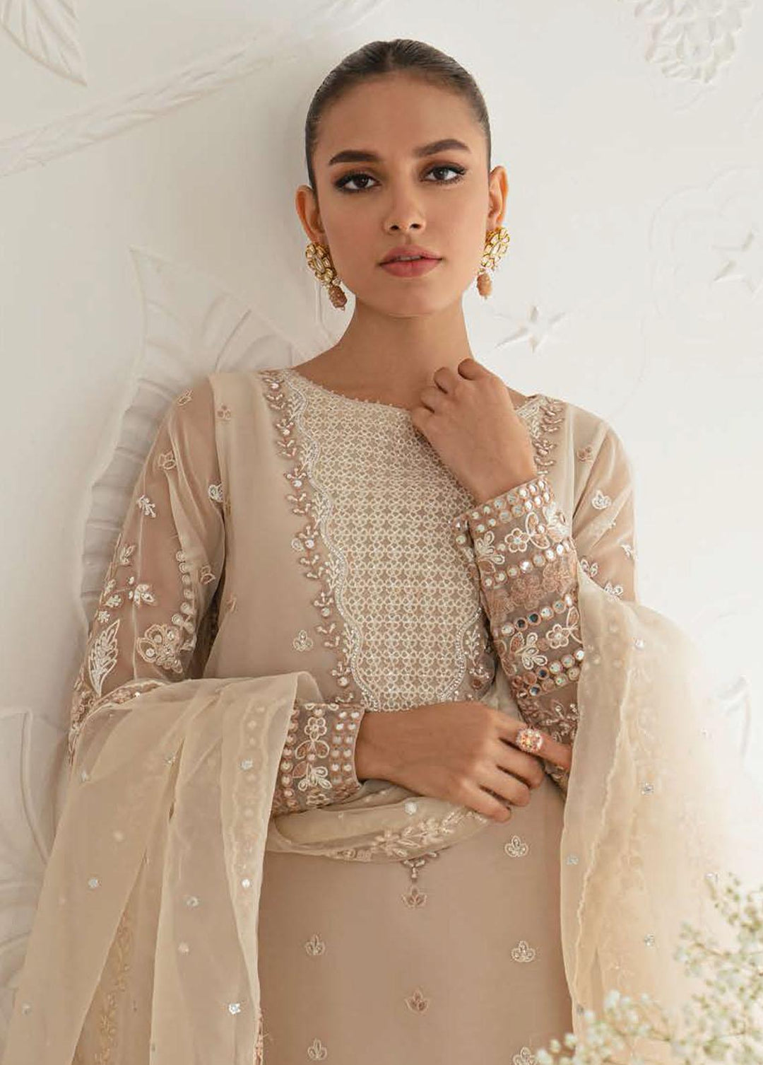 Luxe Atelier By Cross Stitch Embroidered Organza Suits Unstitched 4 Piece CS23LA 08 Rose Dusk - Luxury Collection
