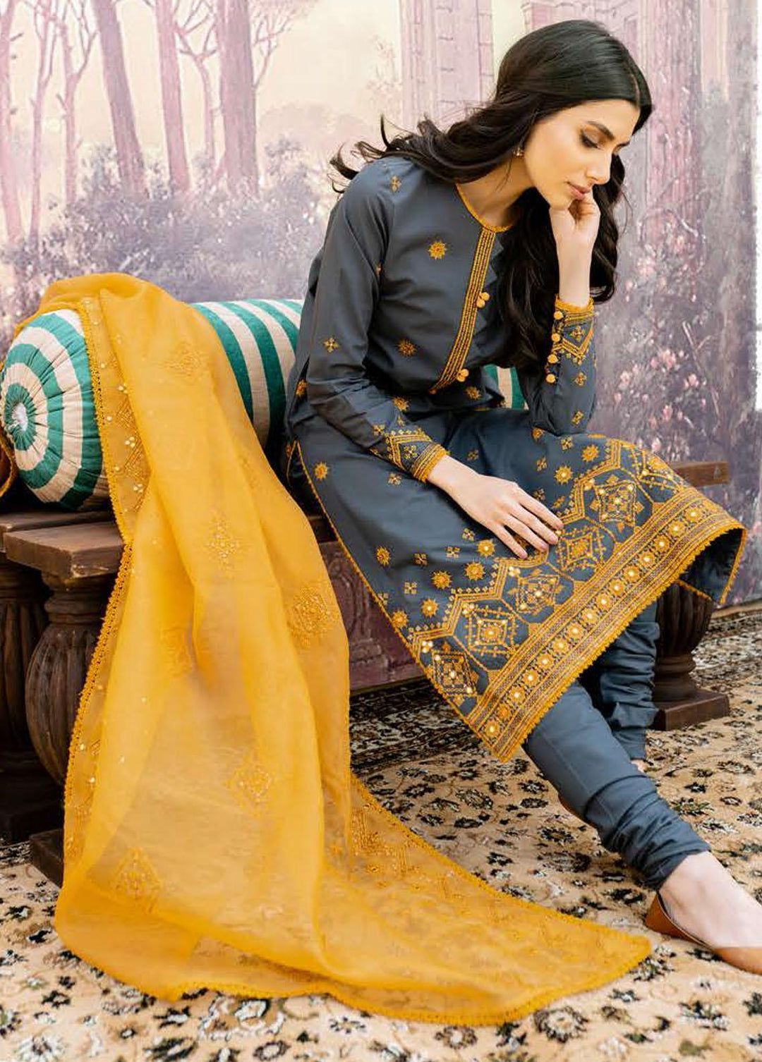 Mahiri By Cross Stitch Embroidered Lawn Suits Unstitched 3 Piece CS22-M2 02 Ebony Amoura - Summer Collection