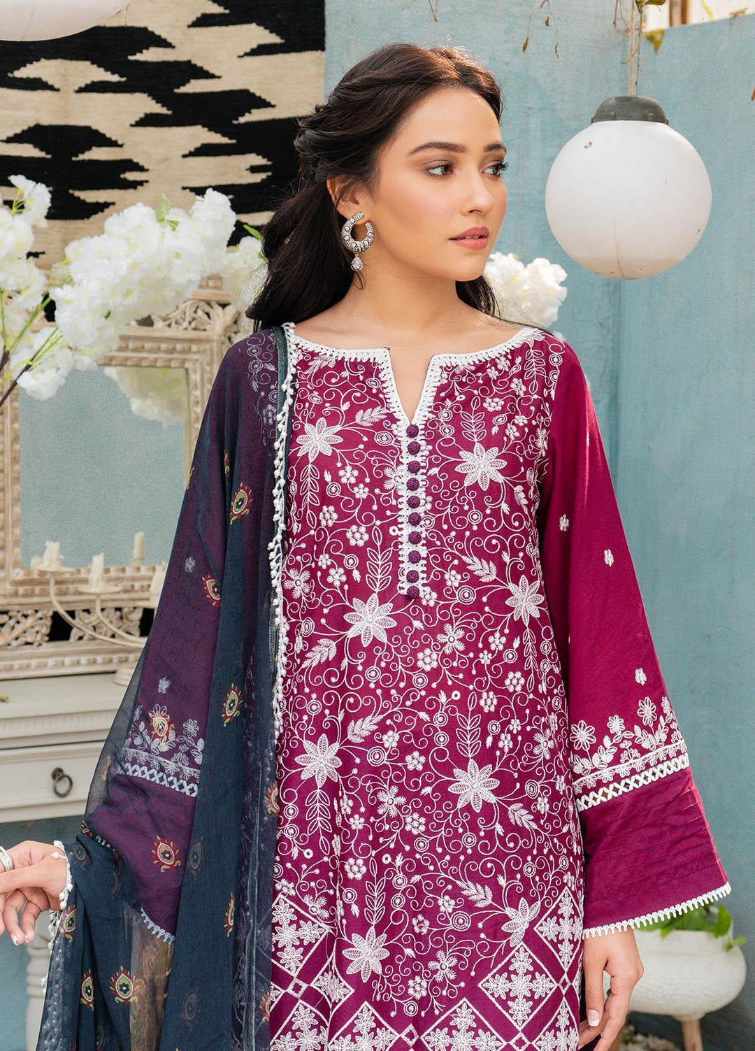 Mahiri By Cross Stitch Embroidered Lawn Suits Unstitched 3 Piece CS21M 01 Amaranth Fresco - Summer Collection