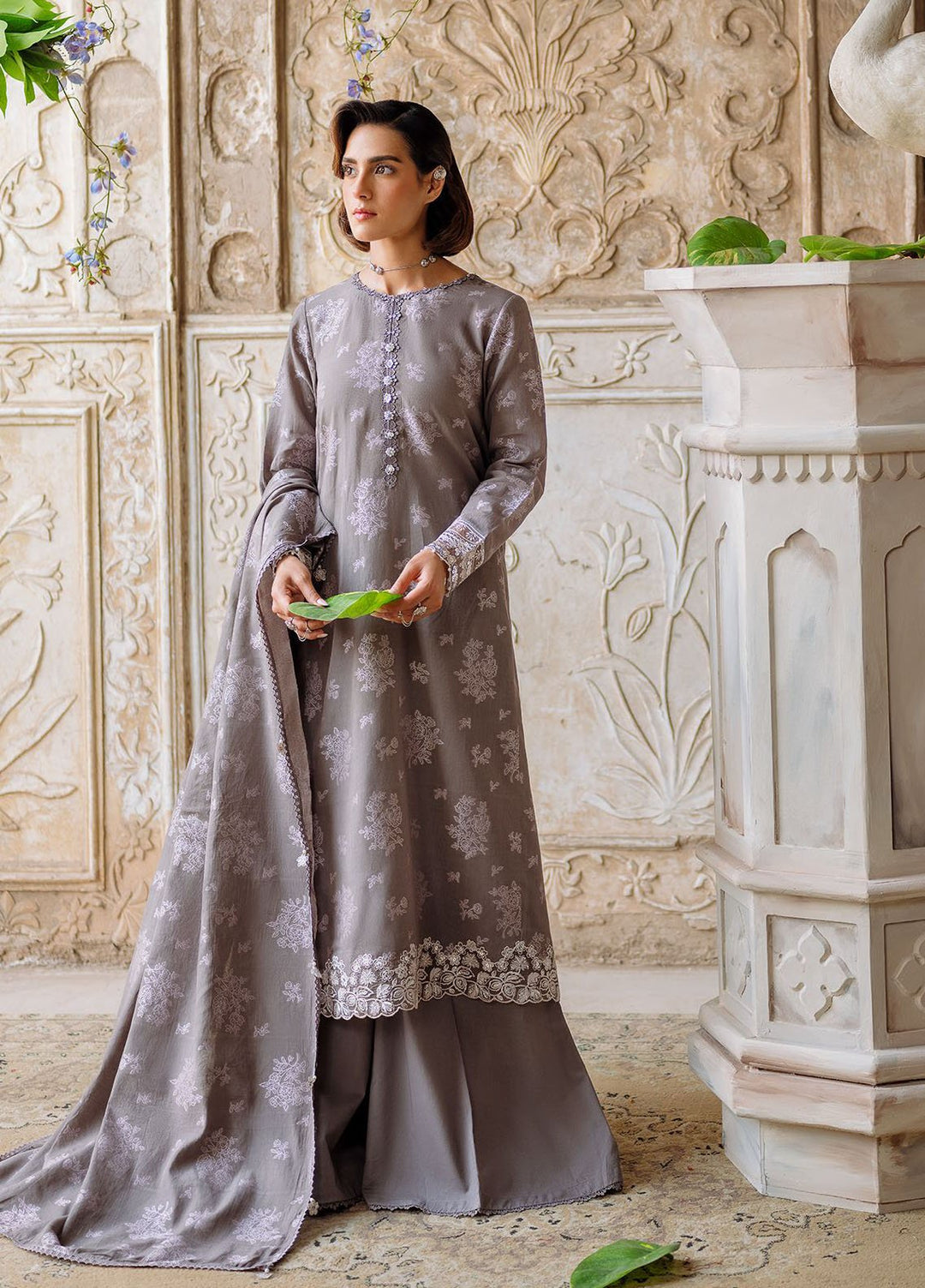 Cross Stitch Print N Embroidery Lawn Suits Unstitched 3 Piece CS25EL Desert Taupe - Summer Collection
