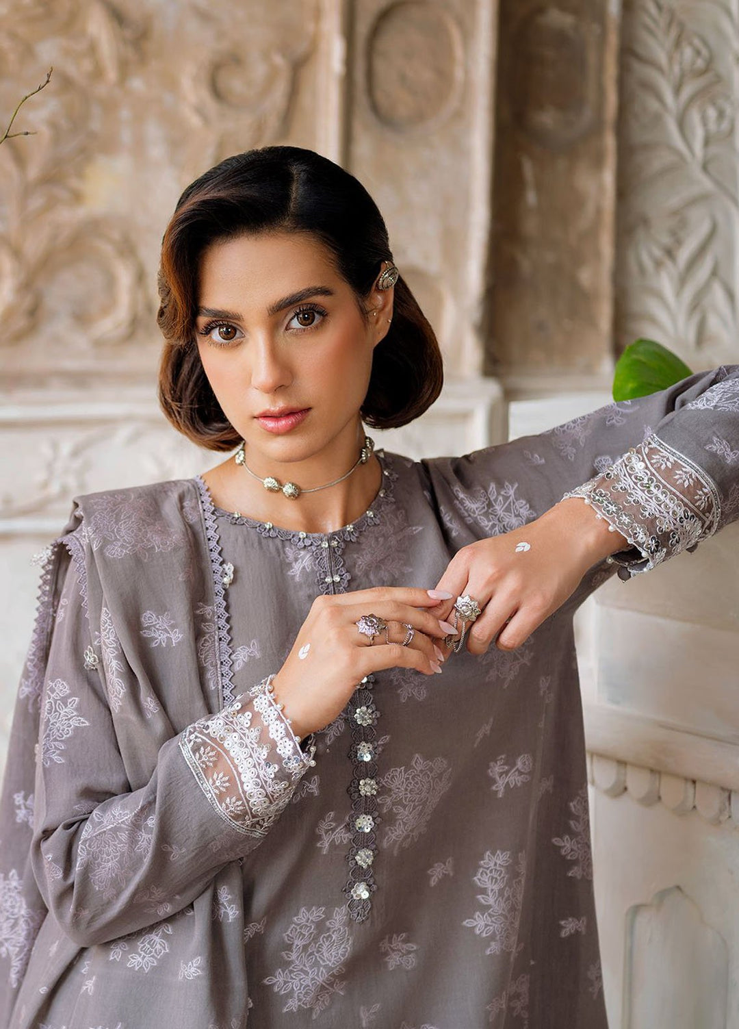 Cross Stitch Print N Embroidery Lawn Suits Unstitched 3 Piece CS25EL Desert Taupe - Summer Collection