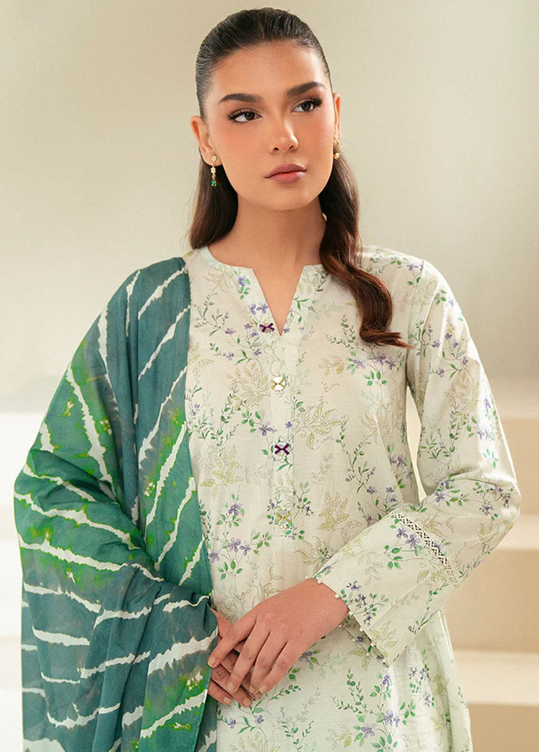 Cross Stitch Printed Lawn Suits Unstitched 3 Piece CS24DL D-08 Laurel Mint - Summer Collection