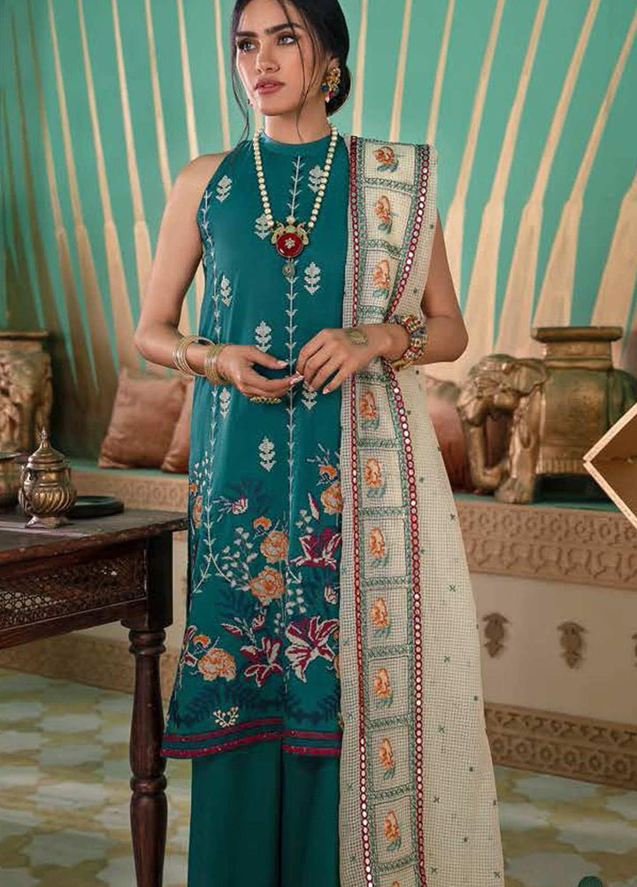 Cross Stitch Embroidered Lawn Suits Unstitched 3 Piece CS21SU 05-DEEP EMERALD - Luxury Collection