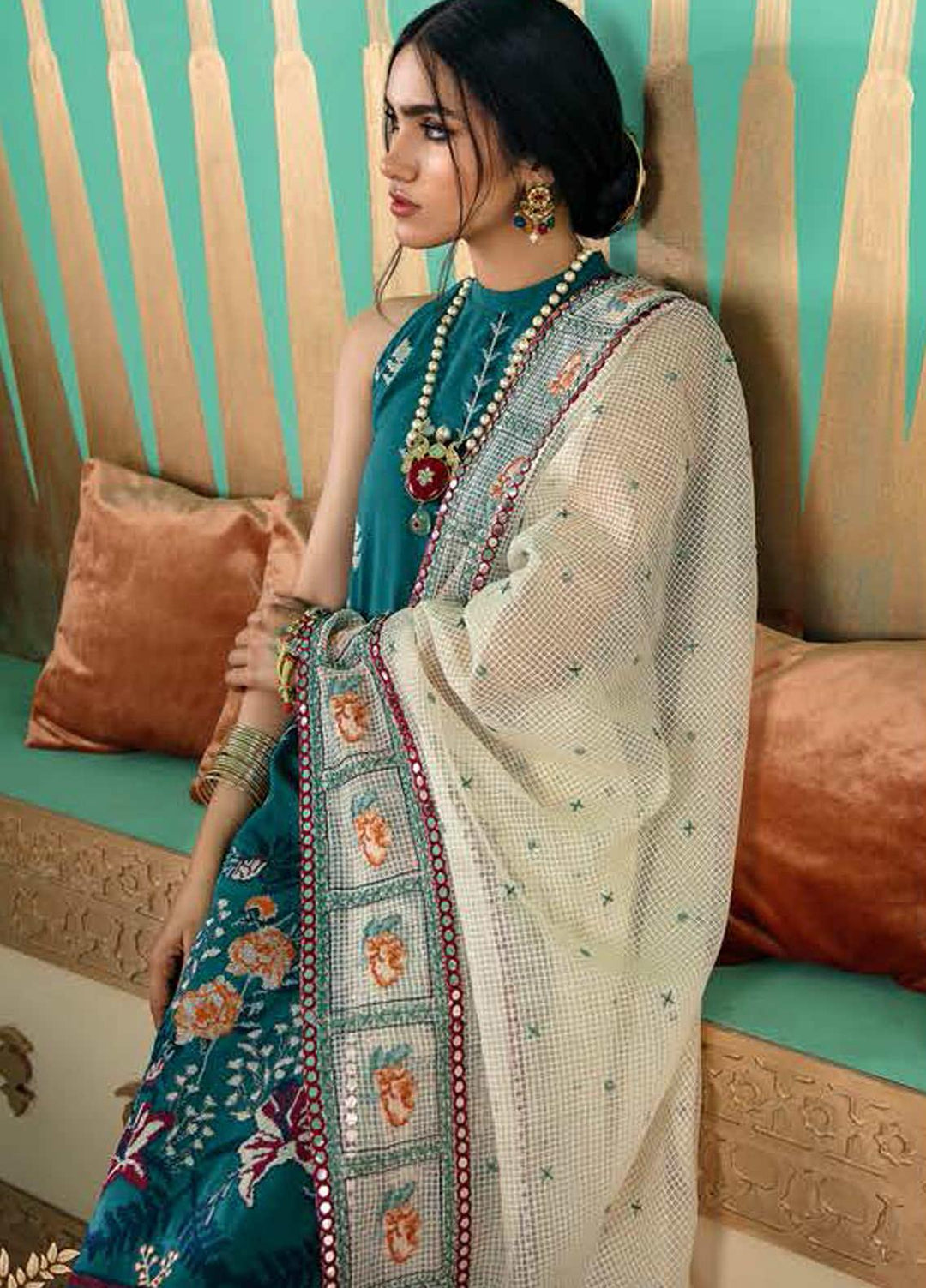 Cross Stitch Embroidered Lawn Suits Unstitched 3 Piece CS21SU 05-DEEP EMERALD - Luxury Collection