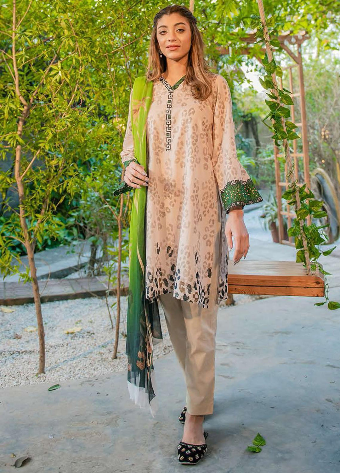 Daily Lawn By Cross Stitch Printed Lawn Suits Unstitched 3 Piece CS22DL 09 CRITTER GREEN - Summer Collection