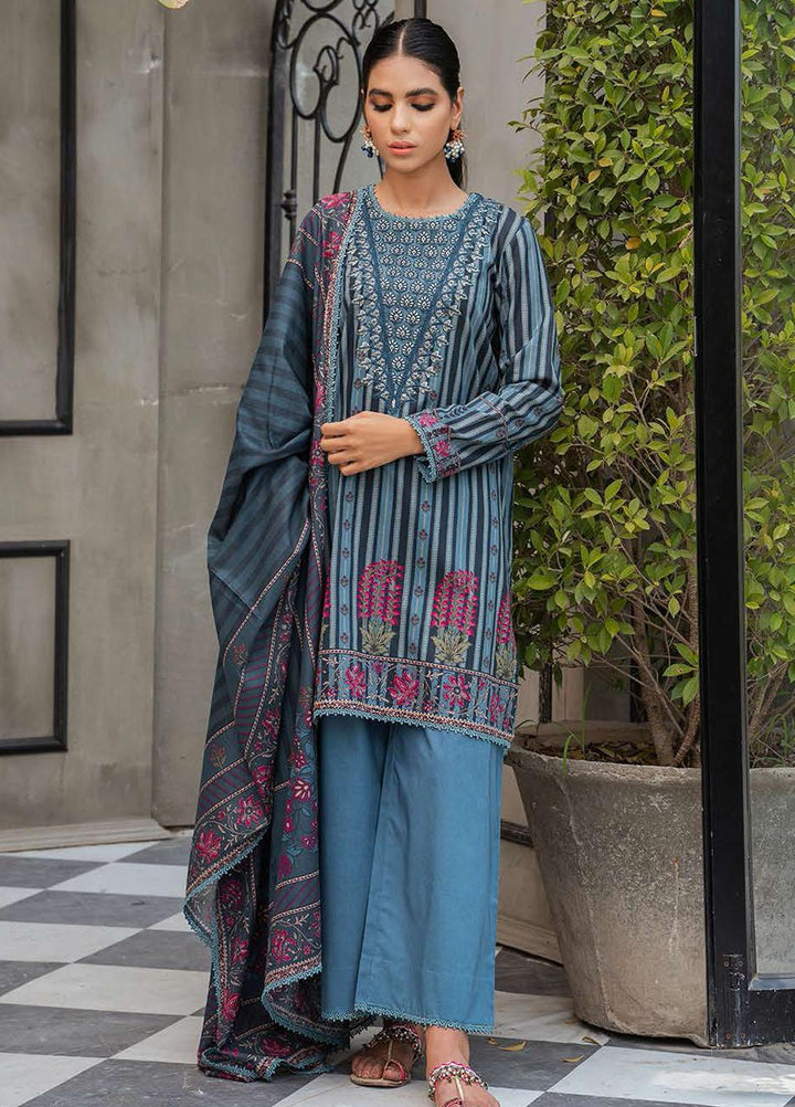Cross Stitch Embroidered Lawn Suits Unstitched 3 Piece CS21SE D-01 BLUE CORROSION - Summer Collection