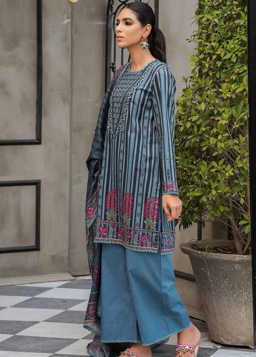Cross Stitch Embroidered Lawn Suits Unstitched 3 Piece CS21SE D-01 BLUE CORROSION - Summer Collection
