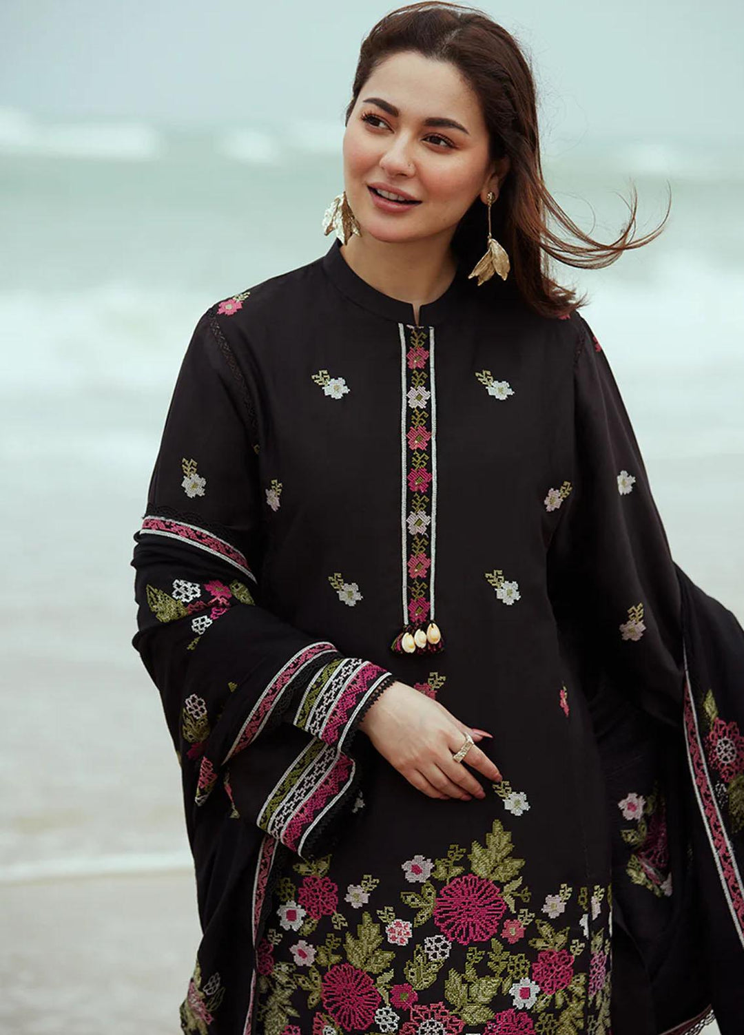 Cross Stitch Embroidered Cotton satin Suits Unstitched 3 Piece CS23CS D-05 Raven Orchard - Premium Collection
