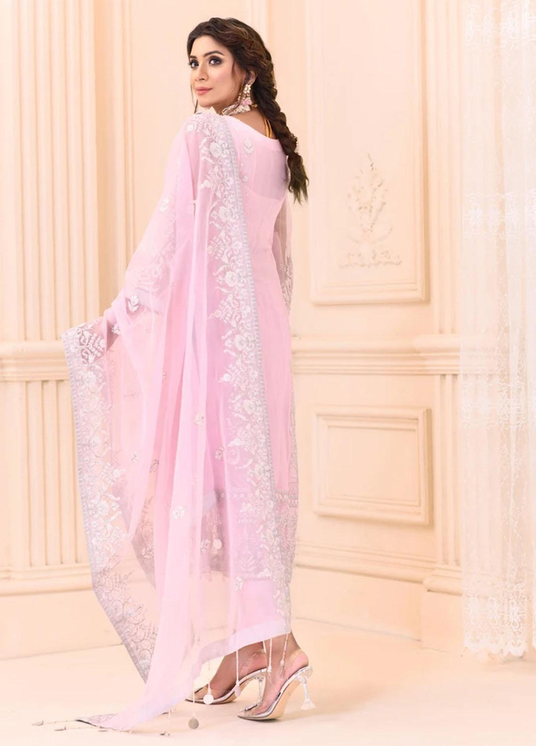 Cynthia by Noorangi Embroidered Organza Suits Unstitched 4 Piece NG21CN Pink Pearl - Luxury Formals Collection