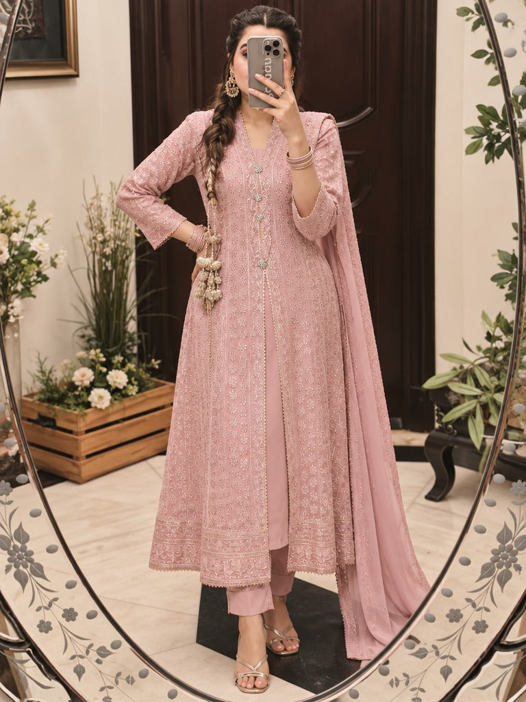 Rasm e Henna by Al Siyaab RTW Embroidered Chiffon 3 Piece Suit Noor e Nazakat Lavender - Festive Collection