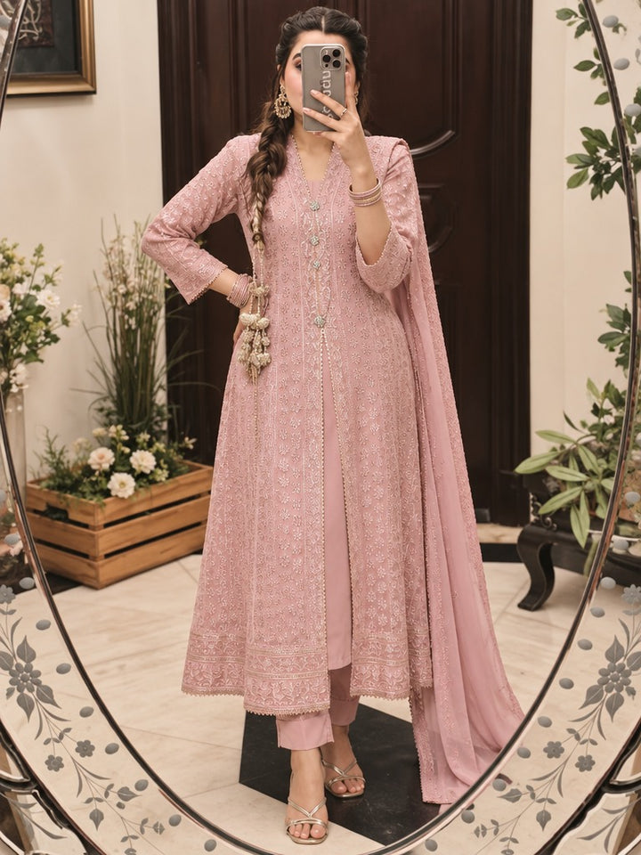 Rasm e Henna by Al Siyaab RTW Embroidered Chiffon 3 Piece Suit Noor e Nazakat Lavender - Festive Collection