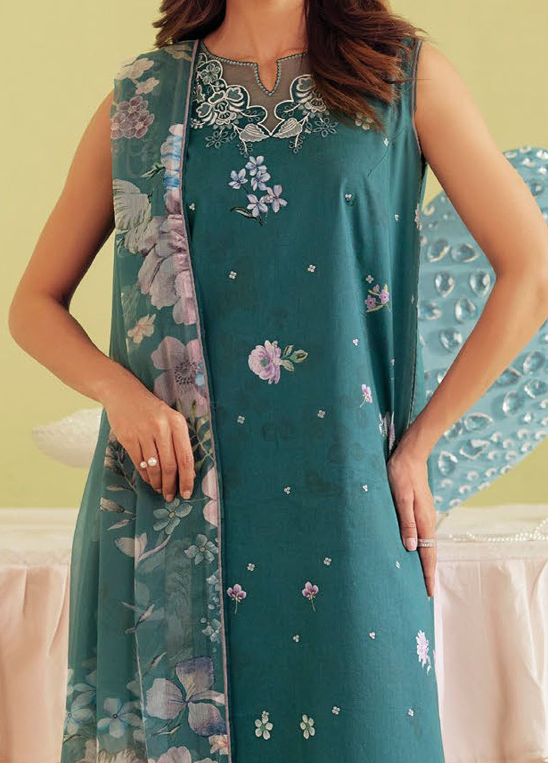 Daffodils by Seran Embroidered Lawn Suits Unstitched 2 Piece SN25DL D-06 Kyma - Summer Collection