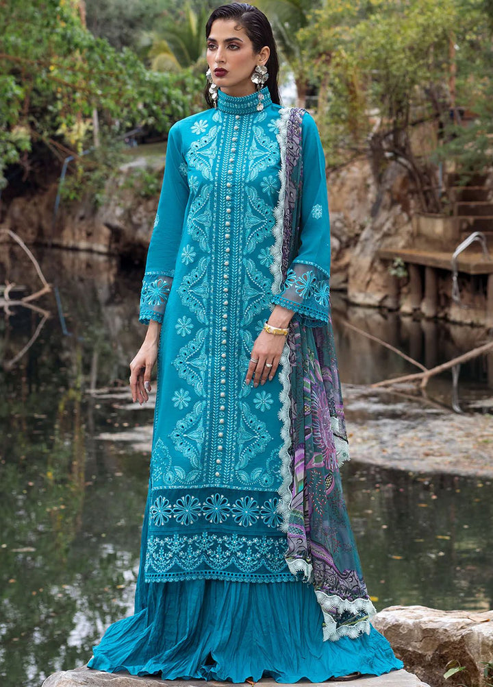 Dahlia by Roheenaz Embroidered Lawn Suits Unstitched 3 Piece RNZ24D D-01A Delphinium - Summer Collection