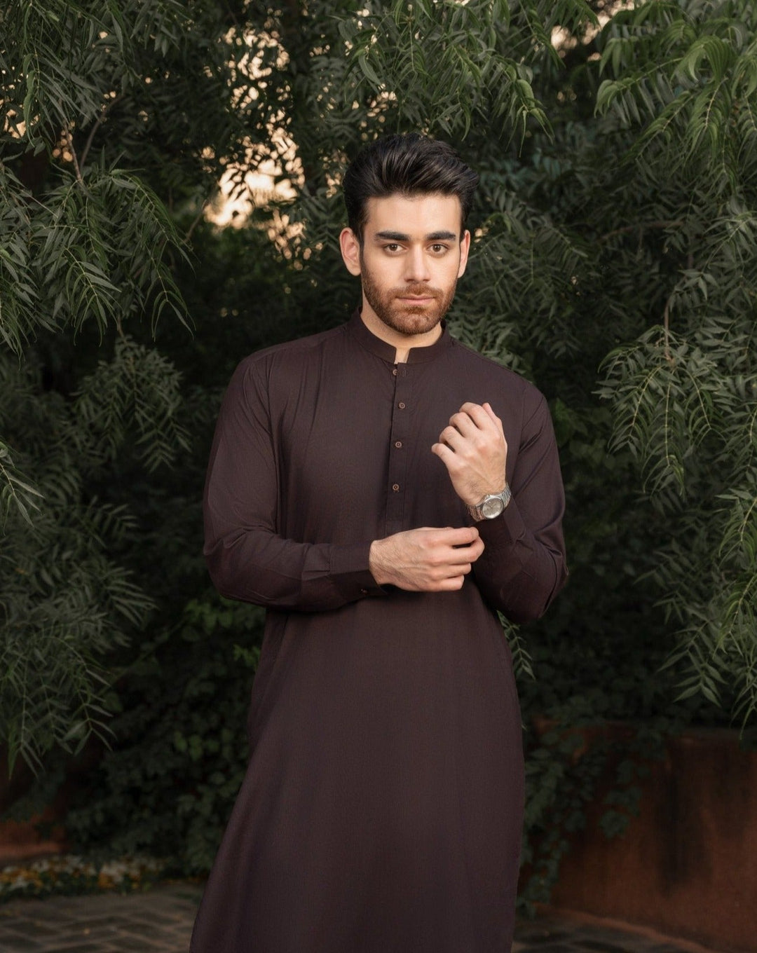 Muraqsh Ready To Wear Solids Cotton Men Dark Brown Kurta Trouser/Shalwar MUR-CBKTHL - Summer Collection
