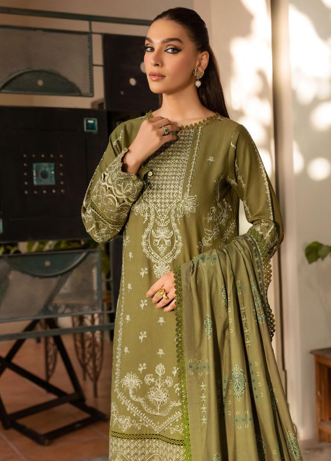 Dastoor By Farasha Embroidered Khaddar Suits Unstitched 3 Piece FSH23D D-07 Virsa - Winter Collection