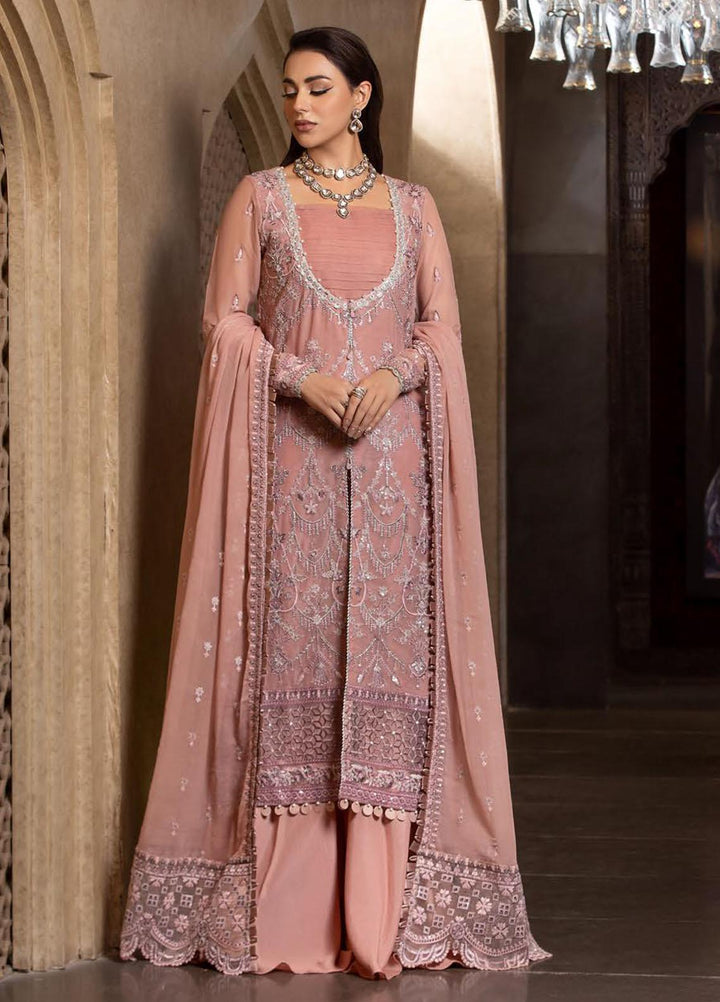 Dastoor By Lala Textiles Embroidered Chiffon Suits Unstitched 3 Piece LT23D D-04 Raha - Luxury Collection