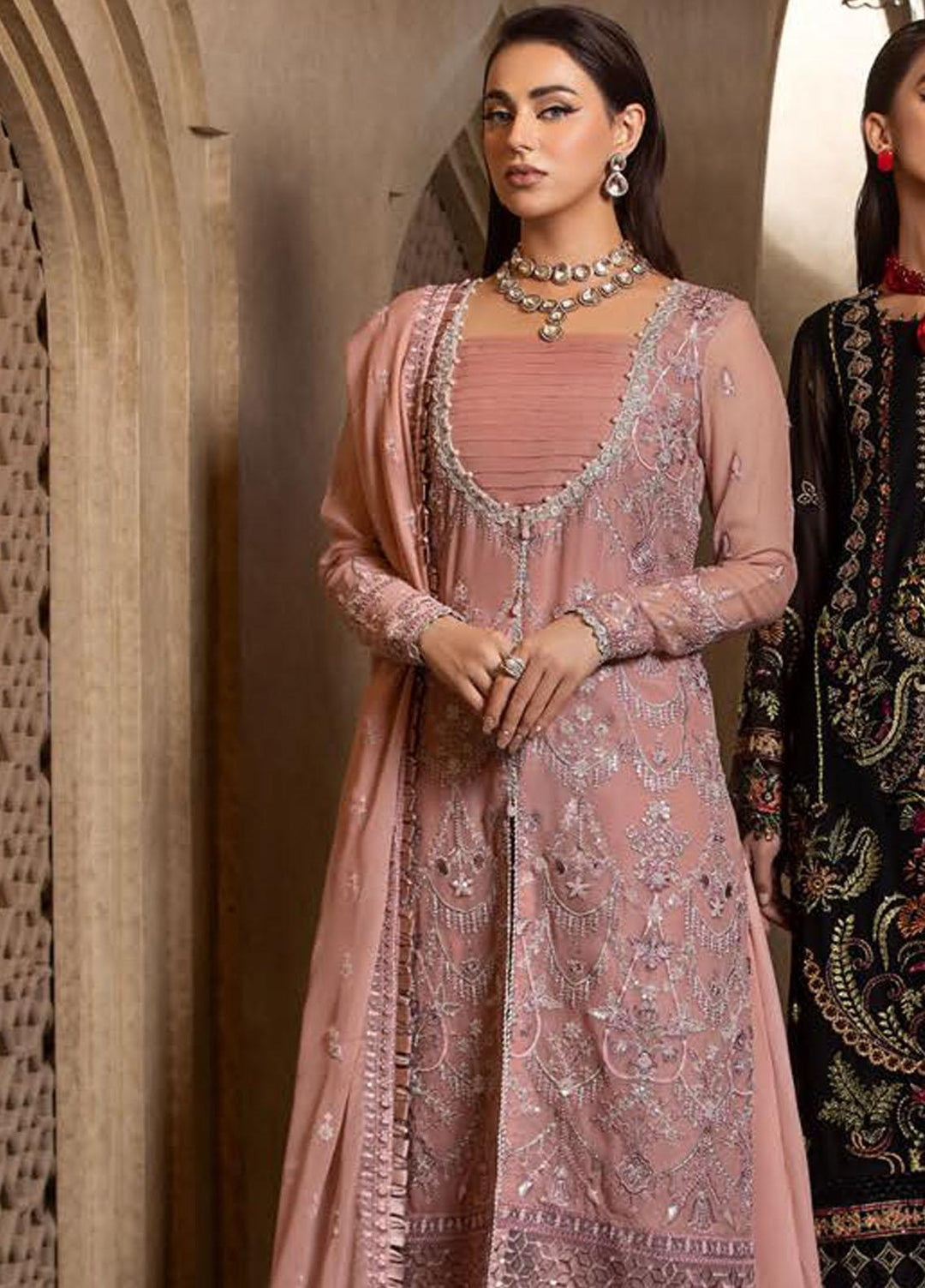 Dastoor By Lala Textiles Embroidered Chiffon Suits Unstitched 3 Piece LT23D D-04 Raha - Luxury Collection