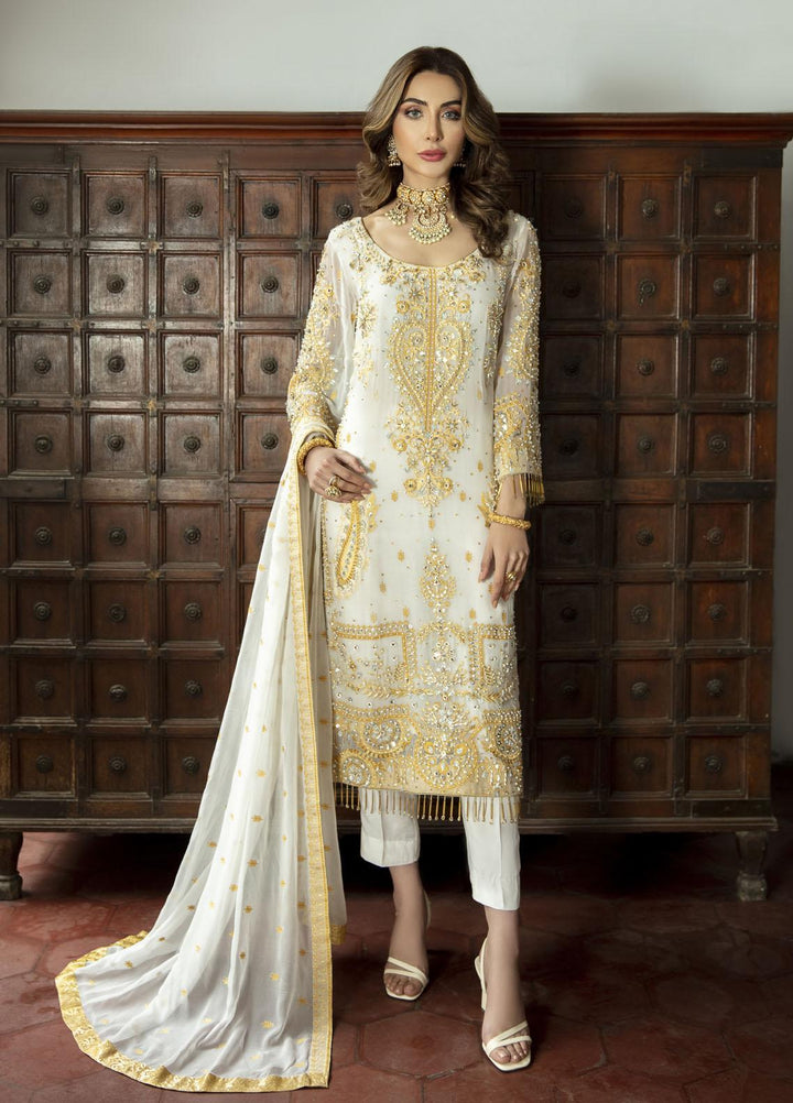 Daud Abbas Embroidered Chiffon Suits Unstitched 3 Piece DA22DS DA-F-003/Opal - Luxury Collection