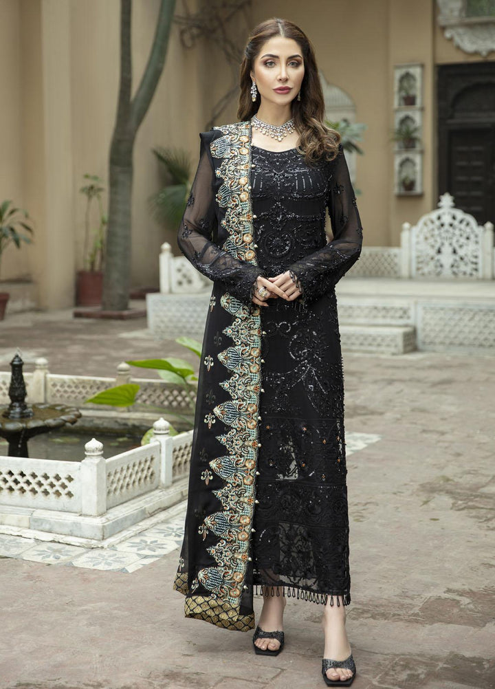 Daud Abbas Embroidered Chiffon Suits Unstitched 3 Piece DA22DS DA-F-005/Onyx - Luxury Collection