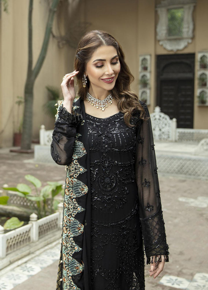 Daud Abbas Embroidered Chiffon Suits Unstitched 3 Piece DA22DS DA-F-005/Onyx - Luxury Collection