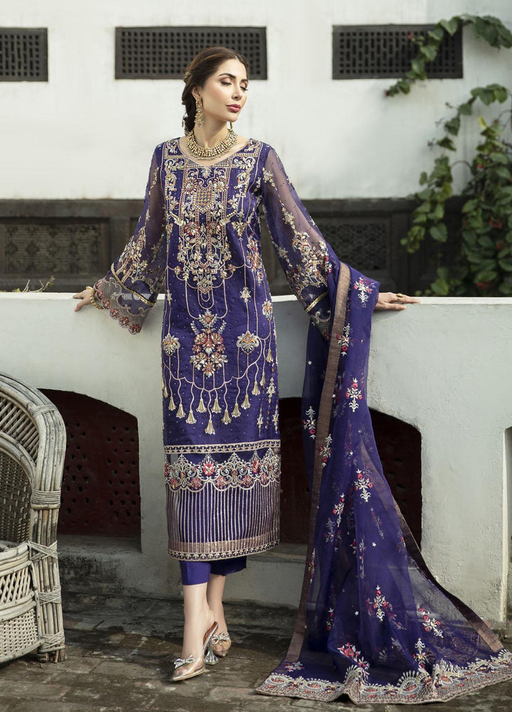 Daud Abbas Embroidered Organza Suits Unstitched 3 Piece DA22DS DA-F-006/Neelum - Luxury Collection