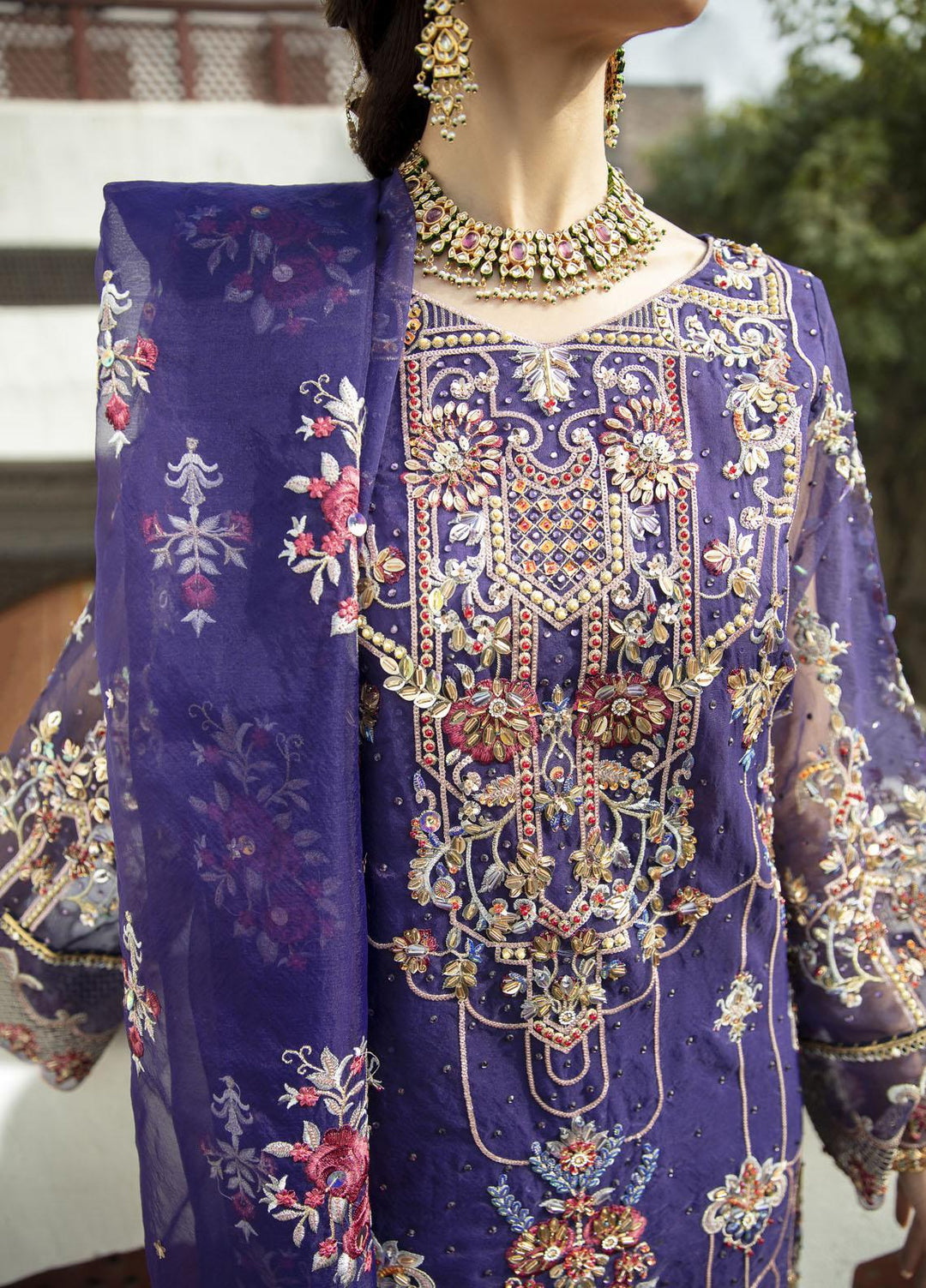 Daud Abbas Embroidered Organza Suits Unstitched 3 Piece DA22DS DA-F-006/Neelum - Luxury Collection