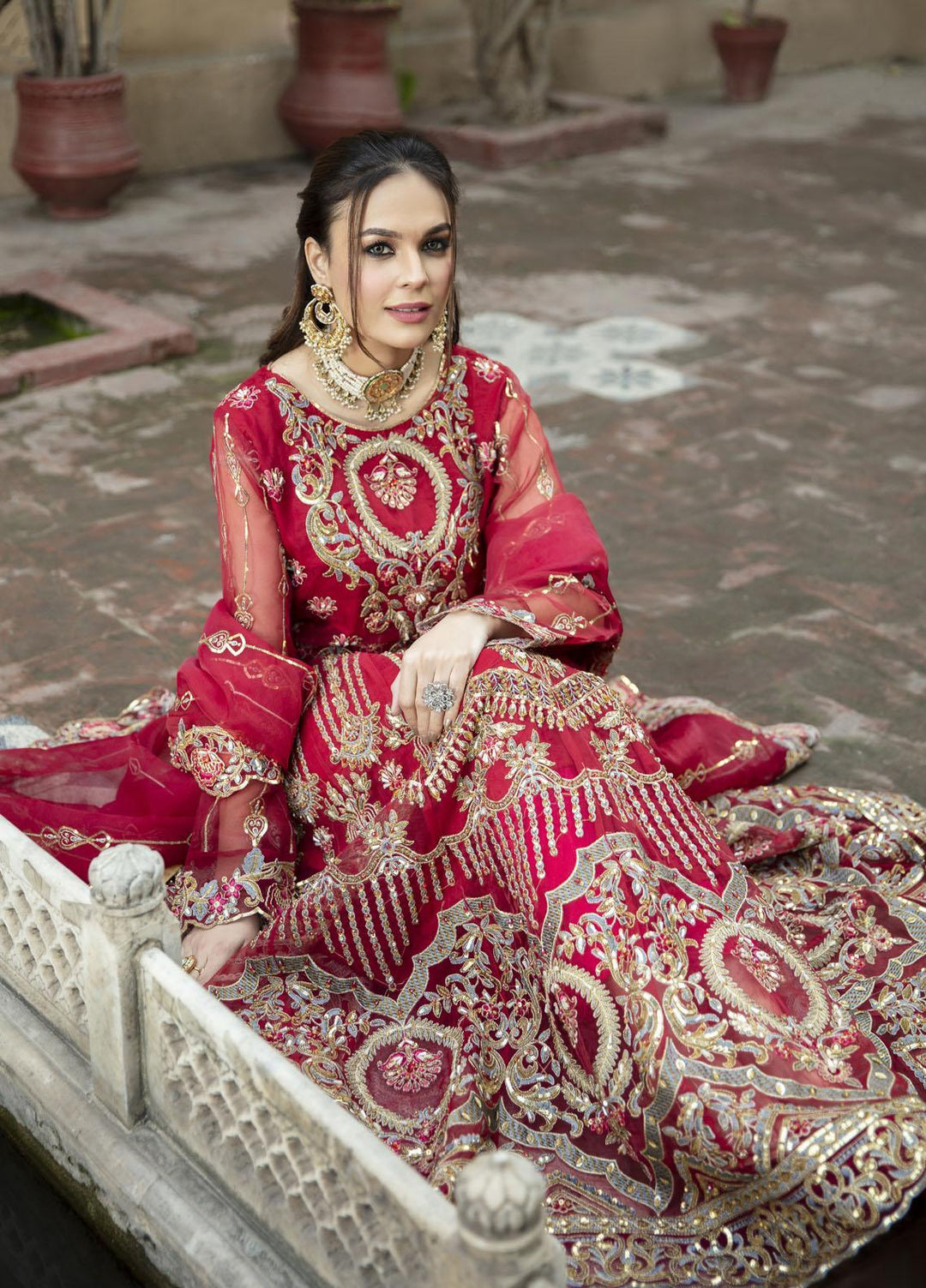 Daud Abbas Embroidered Organza Suits Unstitched 2 Piece DA22DS DA-F-010/Ruby - Luxury Collection