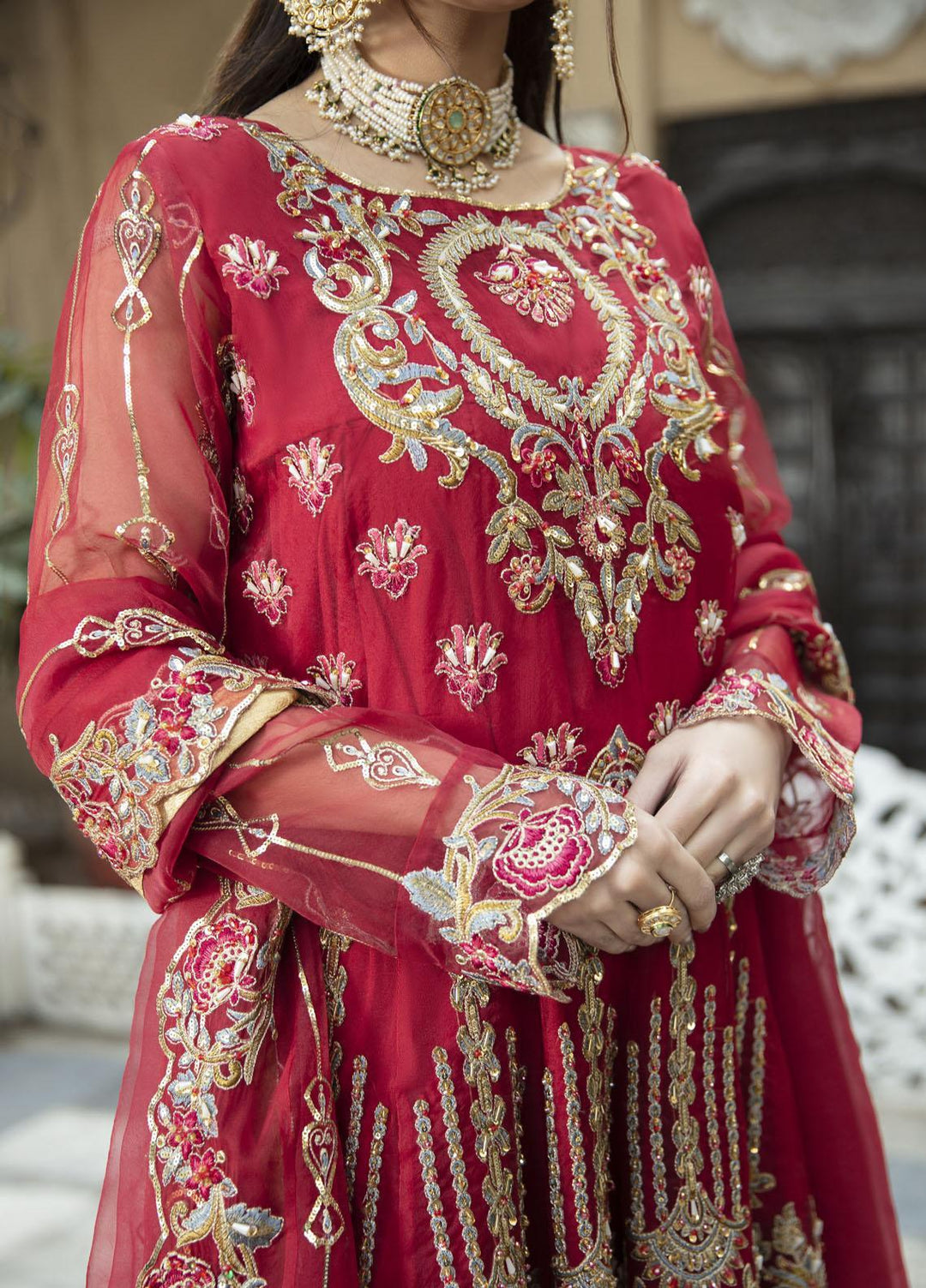 Daud Abbas Embroidered Organza Suits Unstitched 2 Piece DA22DS DA-F-010/Ruby - Luxury Collection