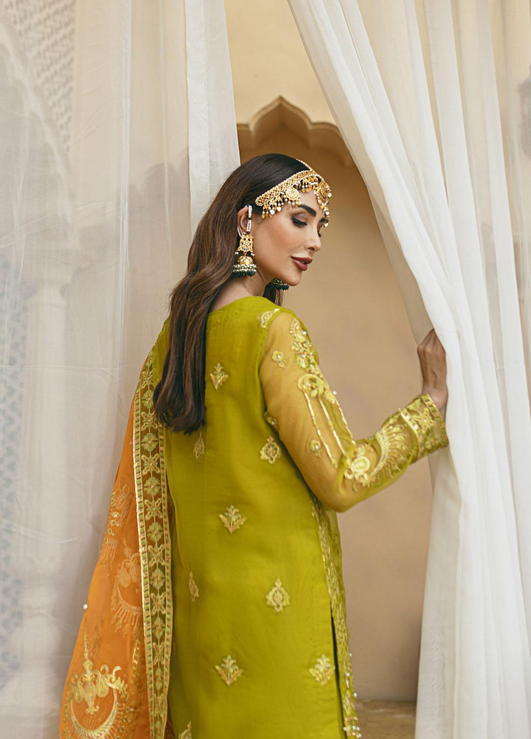 Daud Abbas Luxury Pret Embroidered Organza 3 Piece Dress DA22DSD DA-WF-0007 Henna
