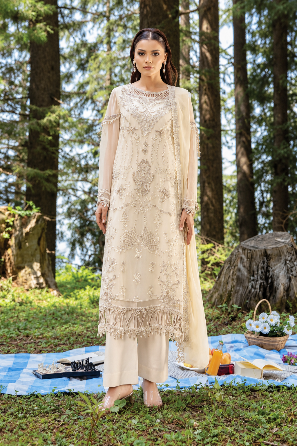 Aura by Zebtan Unstitched Embroidered Chiffon 3 Piece Suit ZB26UAC AR-4 - Festive Collection