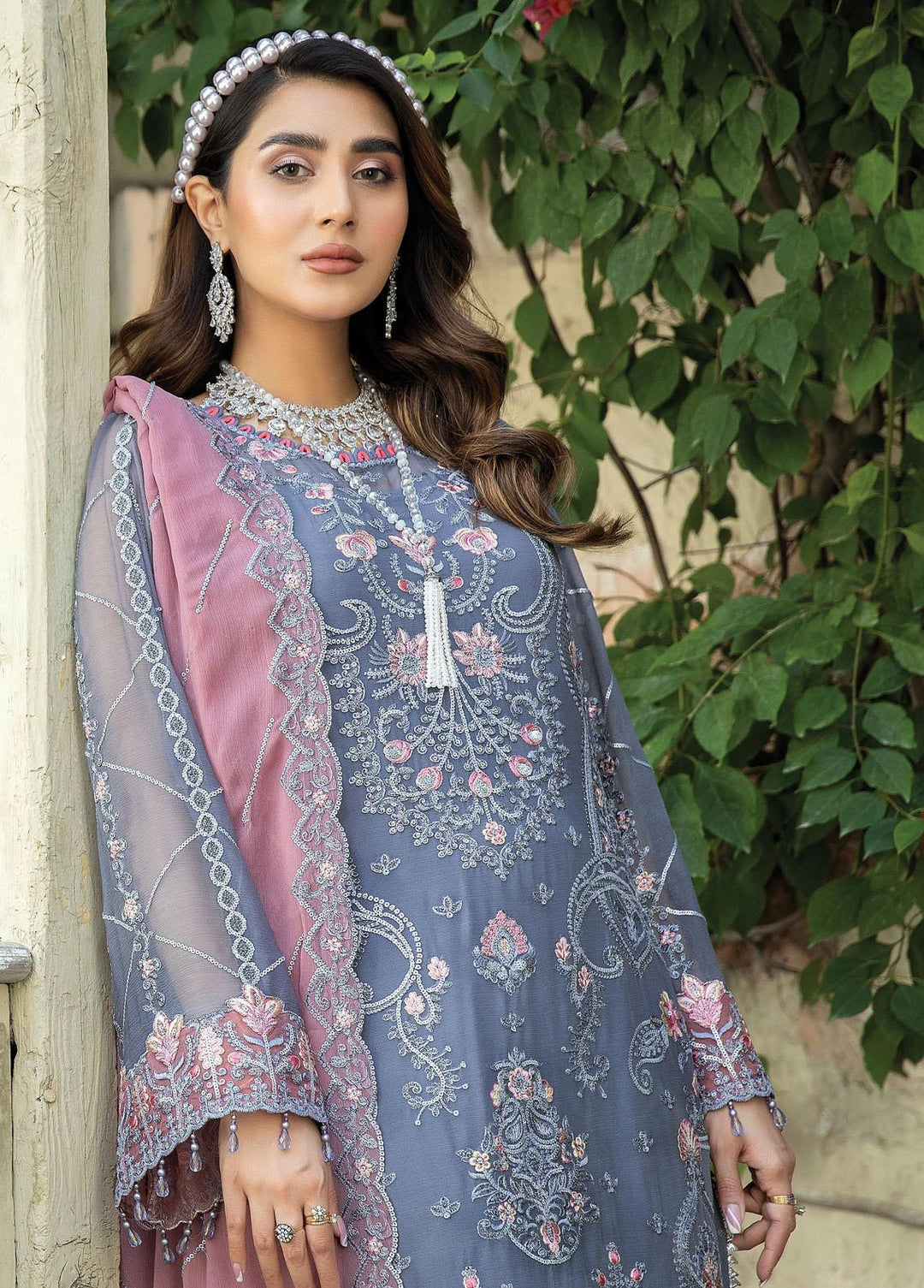 De Lambent Majestic By Imrozia Premium Embroidered Chiffon Suits Unstitched 3 Piece IMP23DLM M-32 Romy - Luxury Collection