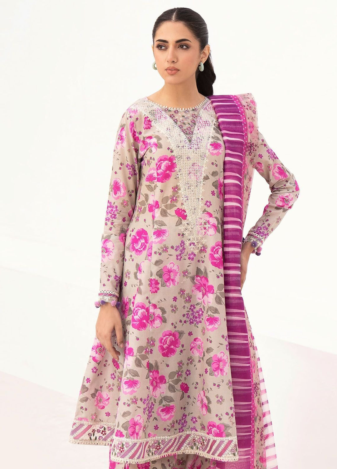 Delia By Jazmin Embroidered Lawn Suits Unstitched 3 Piece JZ24DL D-08 - Summer Collection
