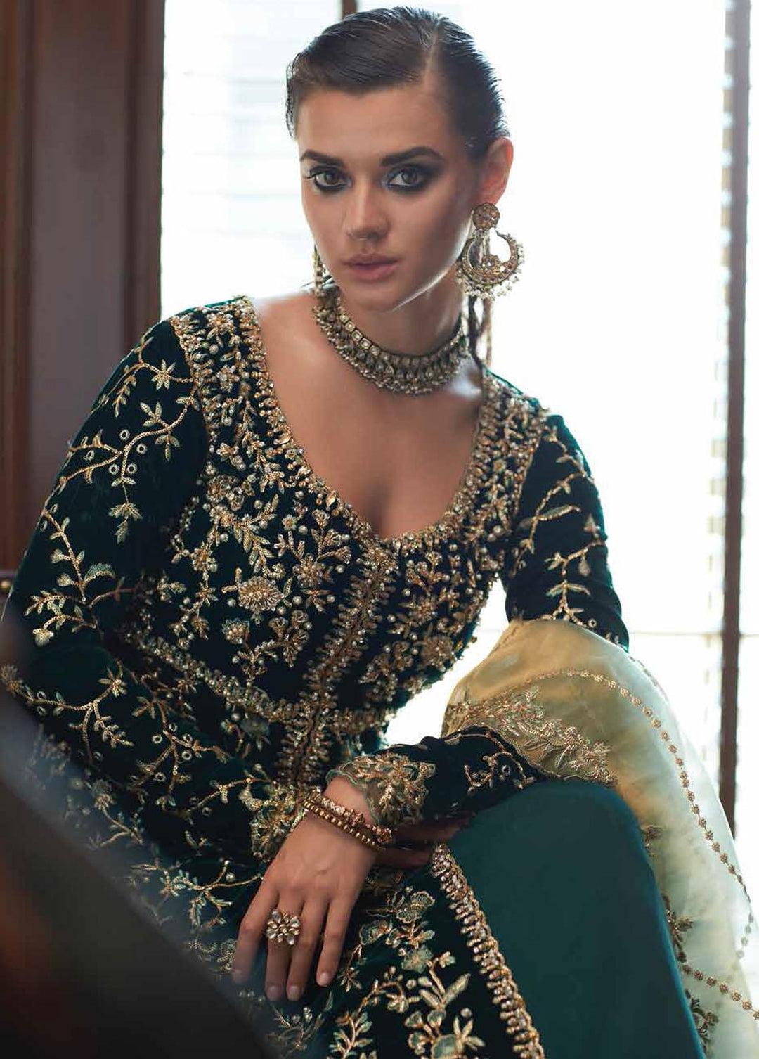 Destiny by Mushq Embroidered Velvet Suits Unstitched 3 Piece MQ22D MV22-02 Mirage - Luxury Collection