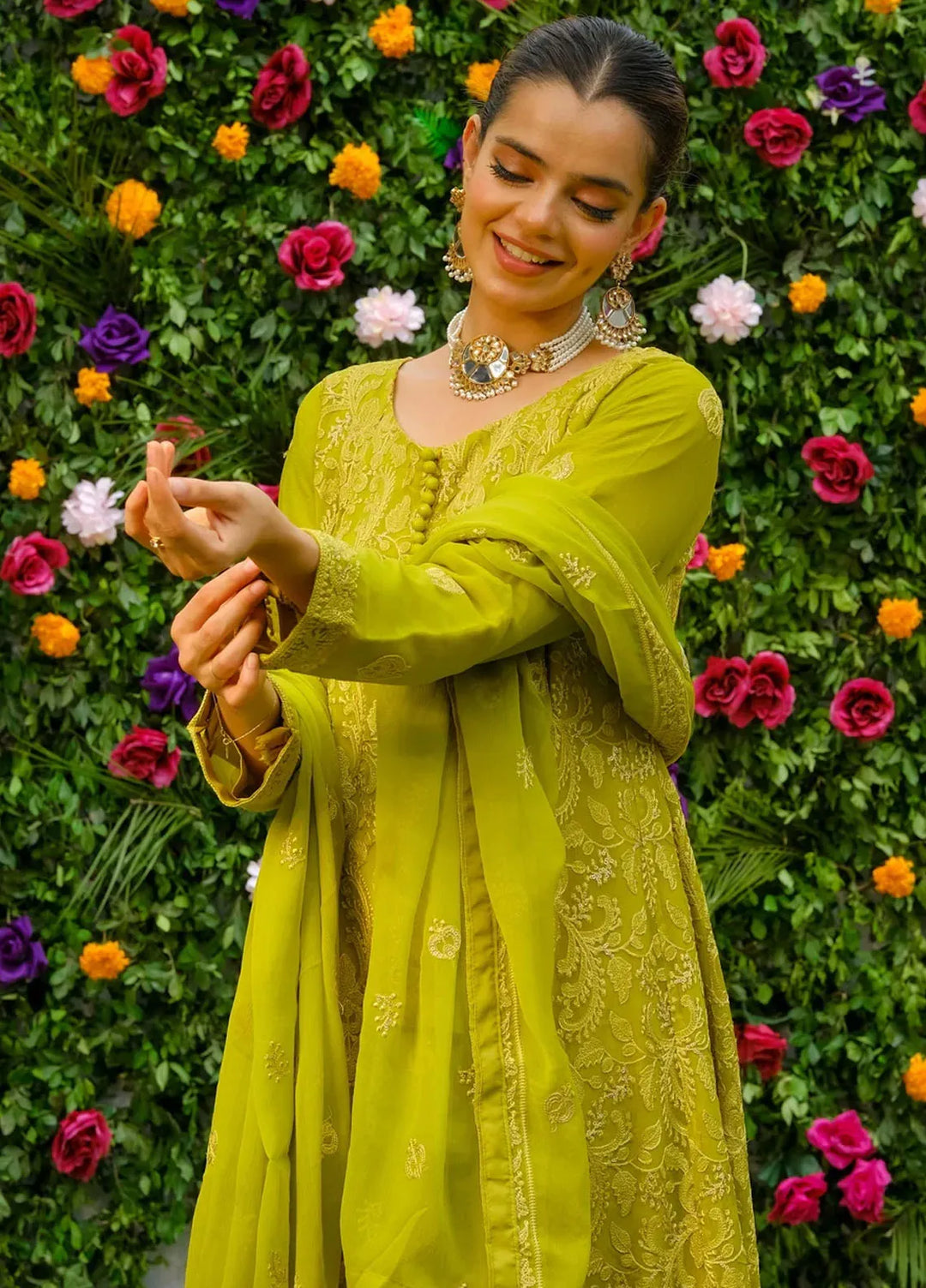 Dhaga Pret Embroidered Chiffon 3 Piece Suit Zaitoon