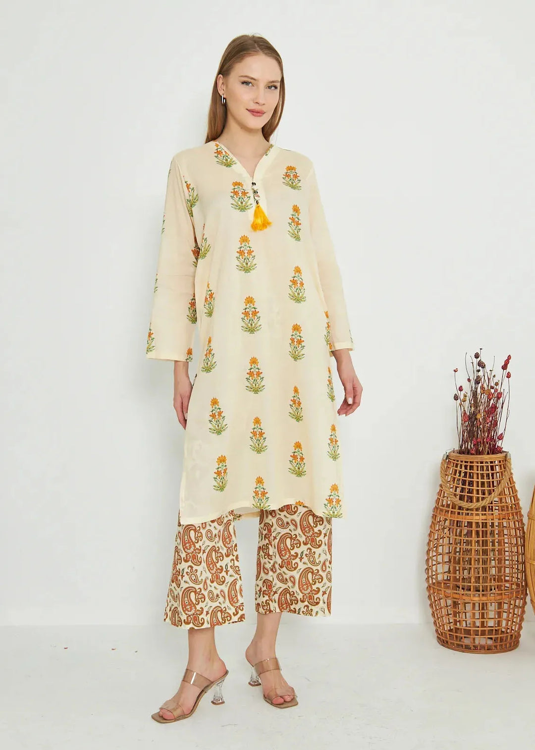 Dhaga Pret Printed Cambric 2 Piece Suit Matching Separate 0035