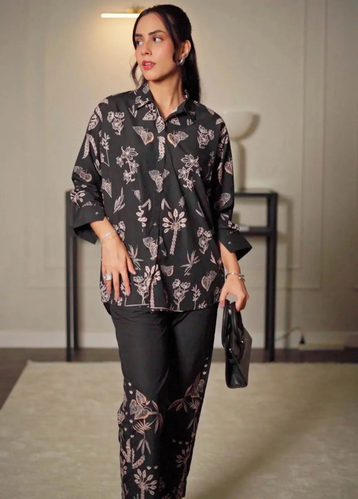 Dhaga Pret Printed Crepe 2 Piece Suit Noir