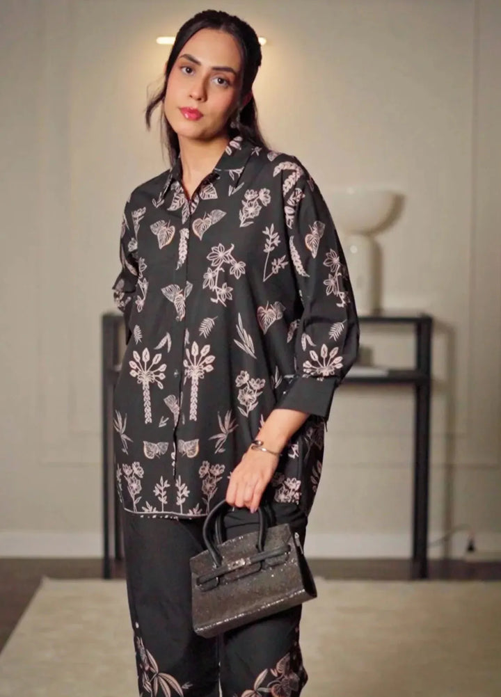 Dhaga Pret Printed Crepe 2 Piece Suit Noir